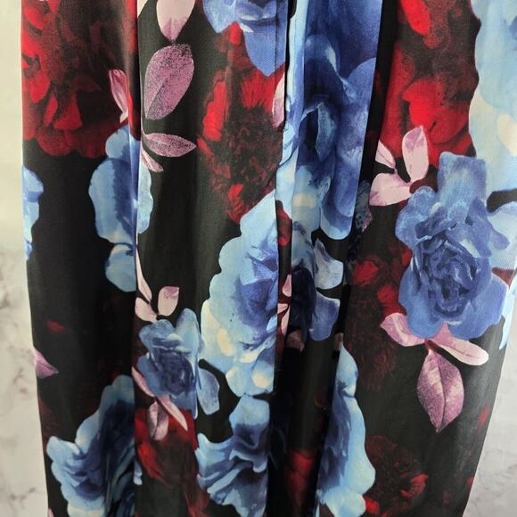 Vintage Gown Womens Large Blue Y2K Floral Satin Strapless Prom Hi Low Goth Punk - Picture 13 of 16